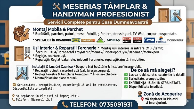 Montaj mobila, parchet servicii Handyman